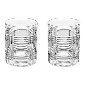 Lauren Ralph Lauren Set of 2 Glen Plaid Double Old Fashioned Crystal Glasses